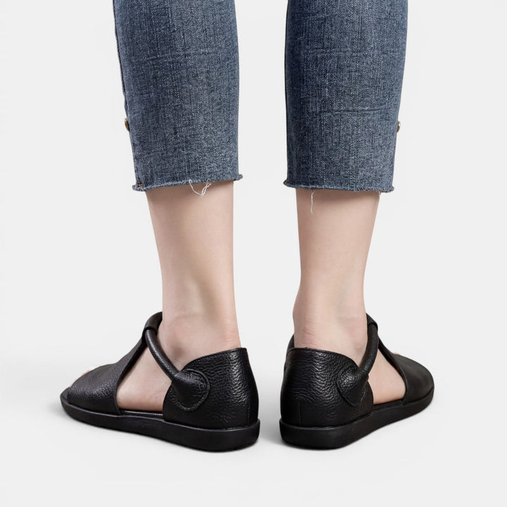 Sandalias Negro Planas Mujer Piel Verano