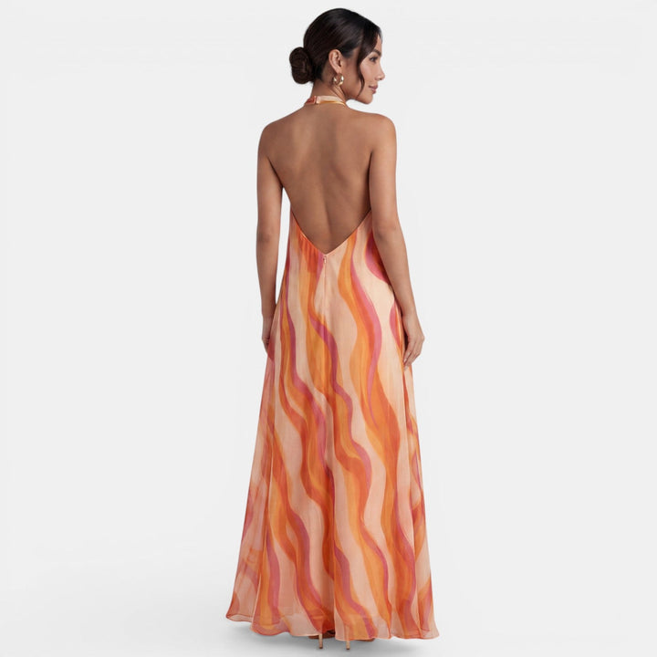 Vestido Largo Halter Naranja Degradado