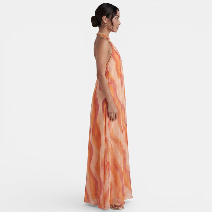 Vestido Largo Halter Naranja Degradado