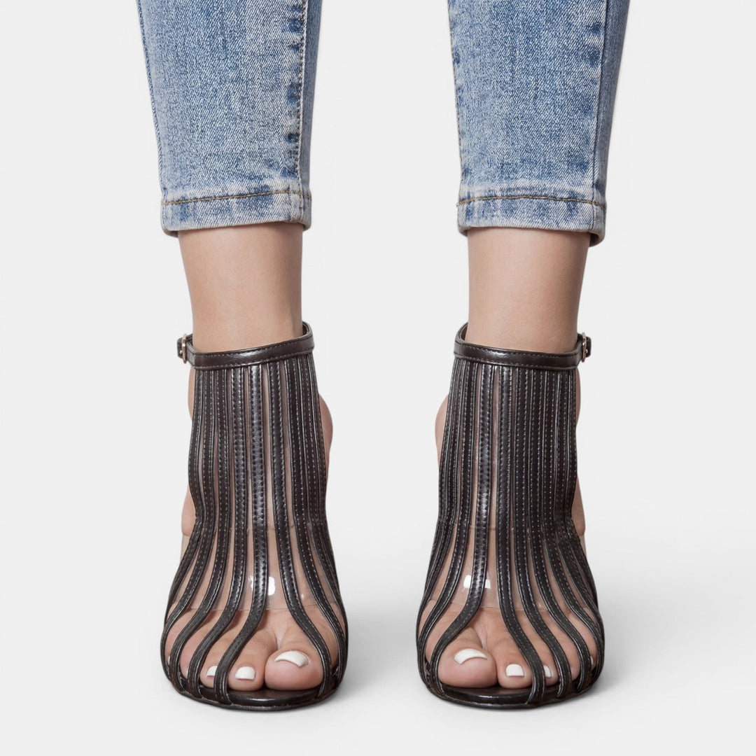 Sandalias Tacón Aguja Negro Mujer Elegantes