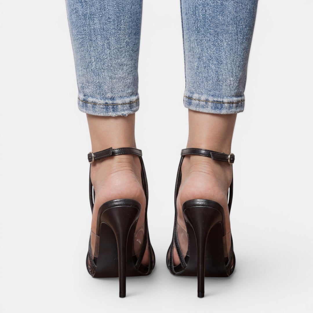 Sandalias Tacón Aguja Negro Mujer Elegantes