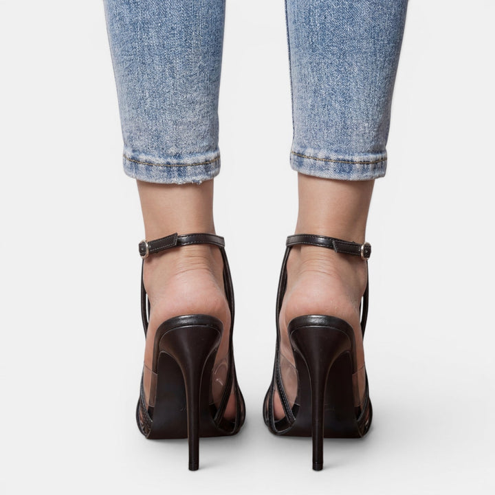 Sandalias Tacón Aguja Negro Mujer Elegantes