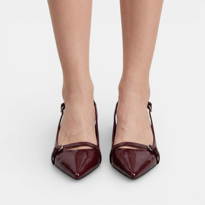 Mules Slingback Tacón Rojo Vino
