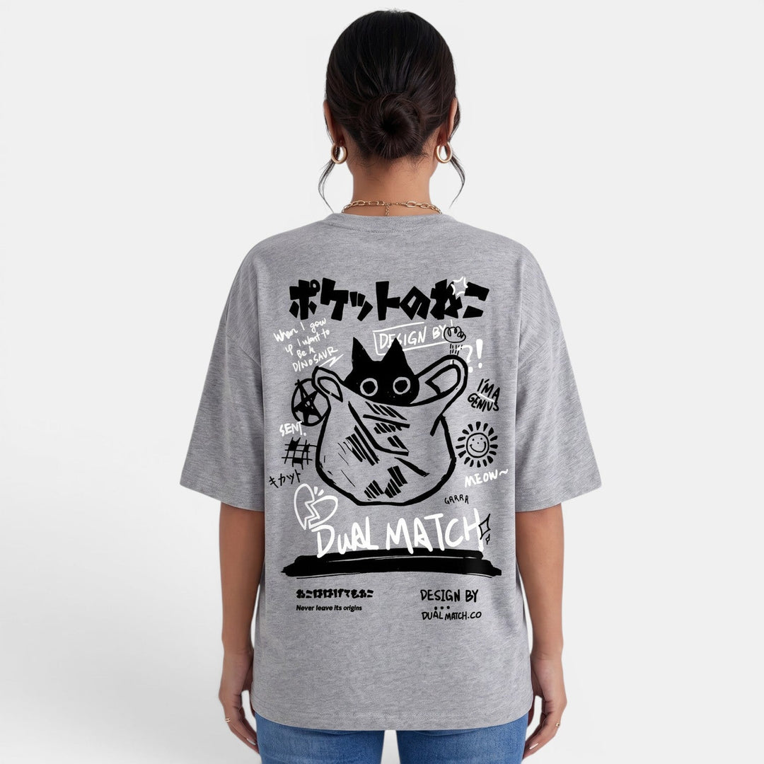Camiseta Oversize Gato Mujer