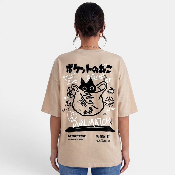 Camiseta Oversize Gato Mujer