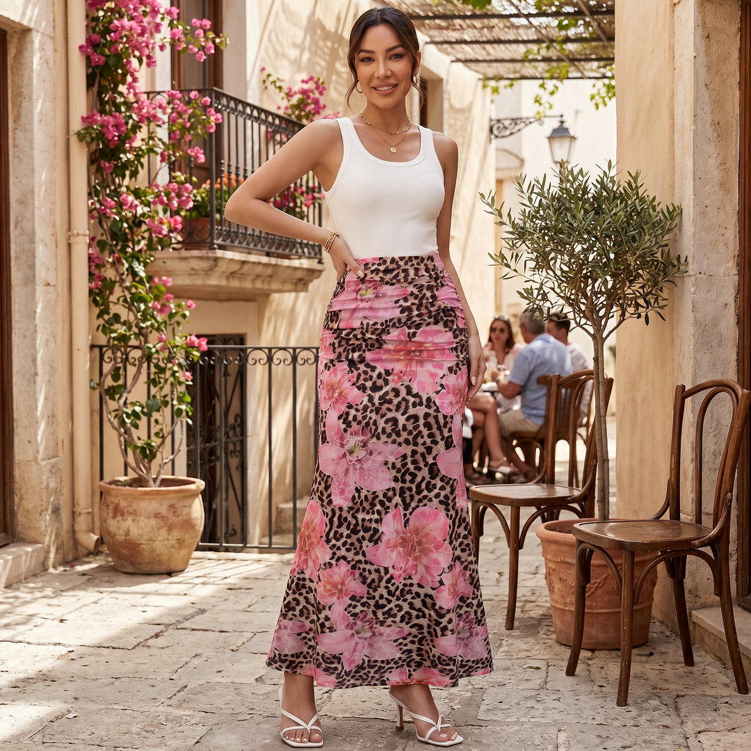 Falda Larga Verano Leopardo Floral