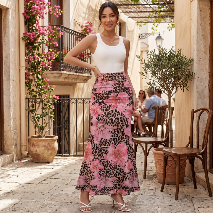 Falda Larga Verano Leopardo Floral