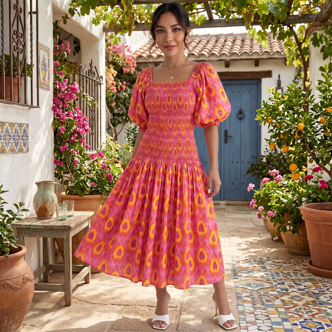 Vestido Midi Rosa Mujer Verano