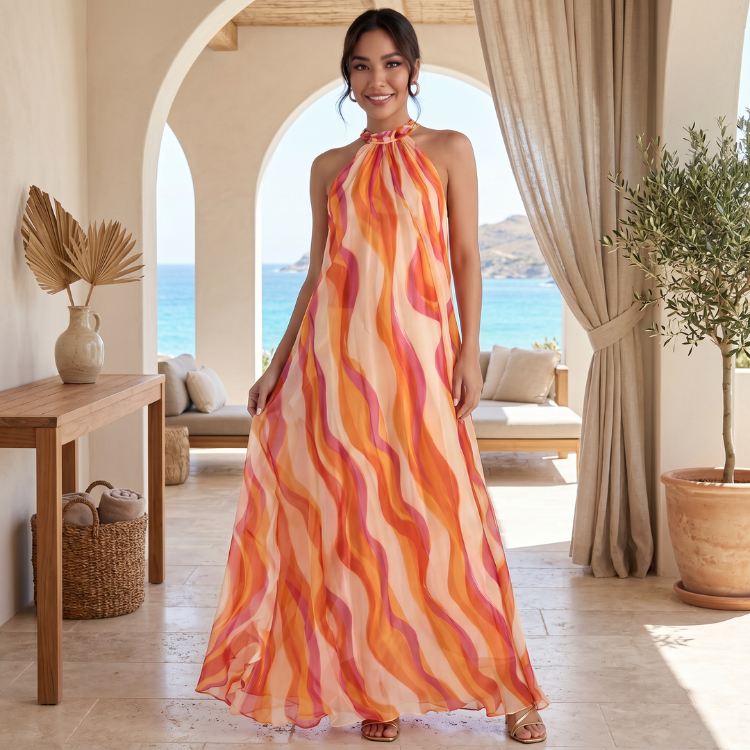Vestido Largo Halter Naranja Degradado