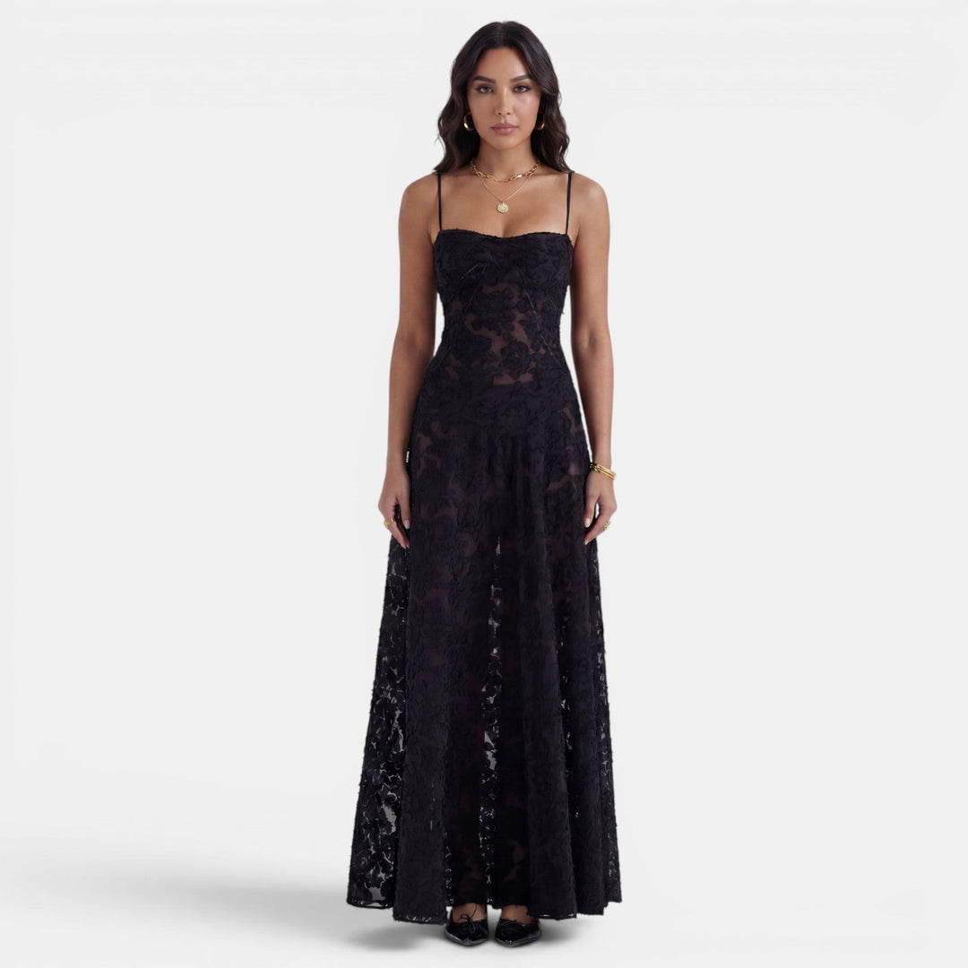 Vestido Largo Fiesta Negro Transparencias