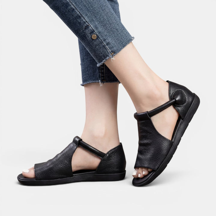 Sandalias Negro Planas Mujer Piel Verano