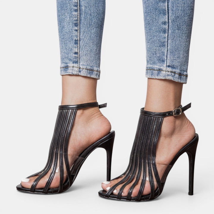 Sandalias Tacón Aguja Negro Mujer Elegantes