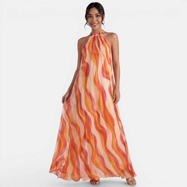 Vestido Largo Halter Naranja Degradado