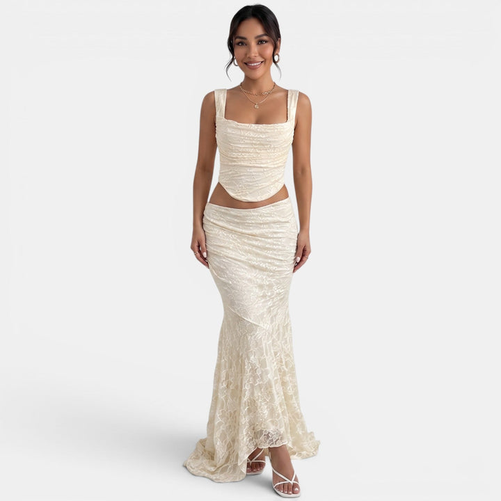 Conjunto Encaje Mujer Beige Fiesta
