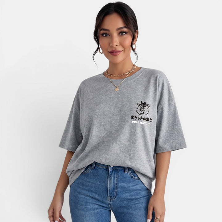 Camiseta Oversize Gato Mujer